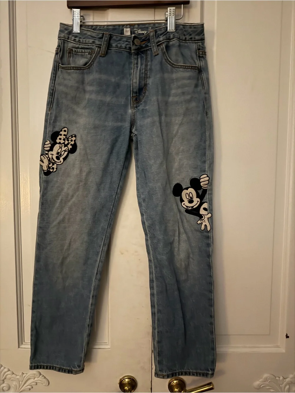 GAP Women’s Light Blue Straight Leg Jeans with Mickey & Minnie Patches